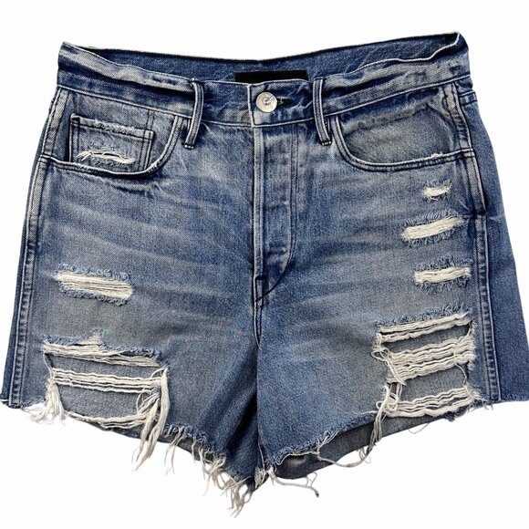 3x1 NYC Womens Distressed High-Rise Denim Shorts Sz 27 Ripped & Frayed Y2K Style - Picture 2 of 12